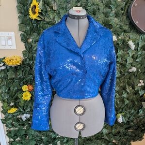 Vintage 80s Blue Sequin Cropped Jacket